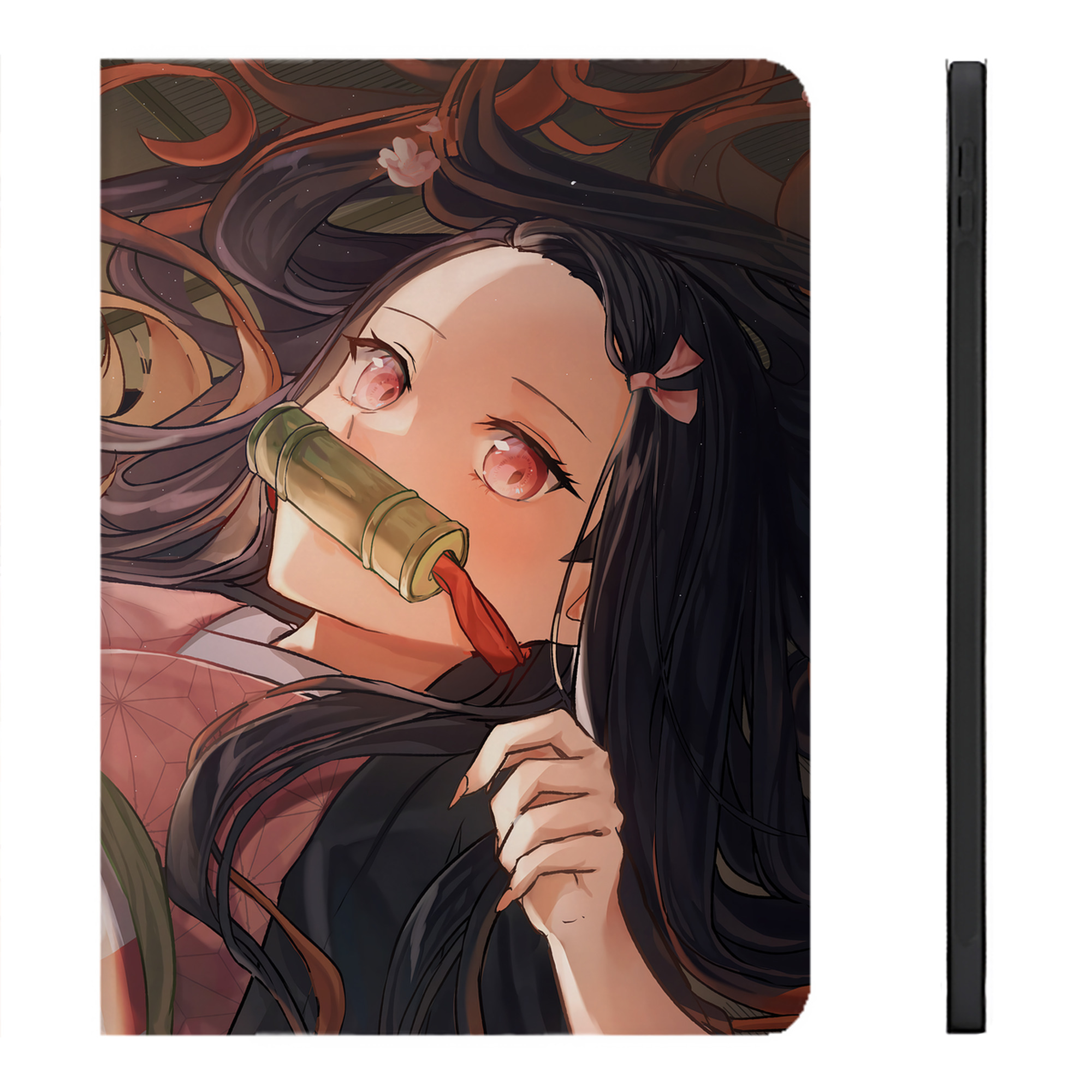 （画像用） 鬼滅の刃（きめつのやいば）竈門 禰󠄀豆子／かまど ねずこ Kamado Nezuko IPadケース ペンホルダー付き ブックスタイルデザイン